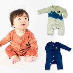【包郵】手染長袖嬰兒青蛙爬服/嬰兒禮品禮物靛藍阿卡羅糠 第1張的照片