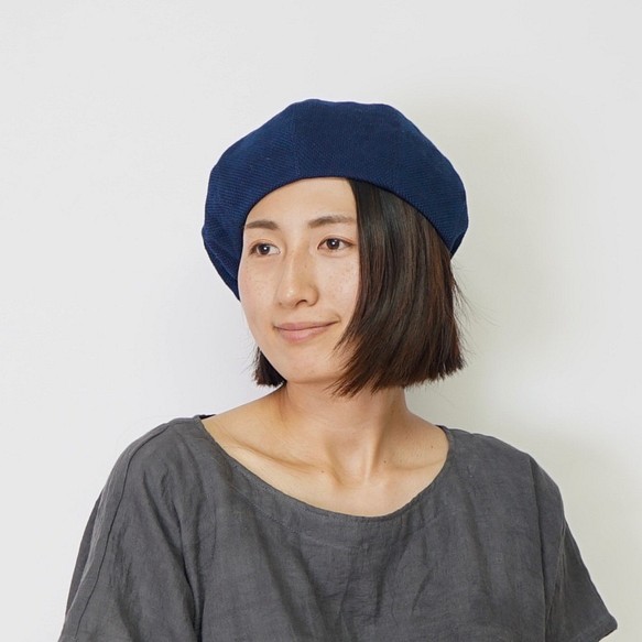 Mokomoko貝雷帽靛藍海軍/三河棉緞布 第1張的照片