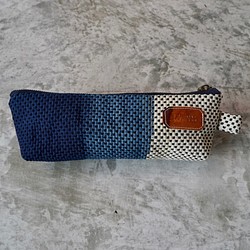 筆盒/靛藍漸變/三河棉sashiko編織 第1張的照片