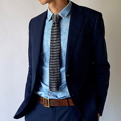 針織領帶/邊框灰色/美濃日本紙線 第1張的照片