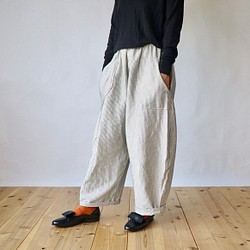 『福袋』寬鬆紗羅T/灰+連體Sashiko氣球褲/象牙色 第5張的照片