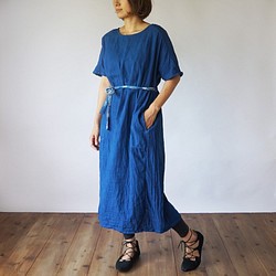 2way切換紗布連衣裙/靛藍/三河紡織 第1張的照片