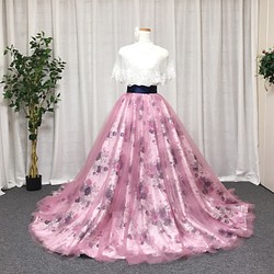 花柄のオーバースカート、チュールオーバースカート、ドレスの色直し用、ハンドメイドウェディング 1枚目の画像