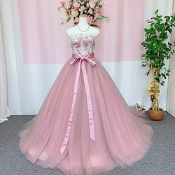 クリーニング済 くすみピンクのカラードレス (アクセ付き) ウェディングサイズが合うか不安で