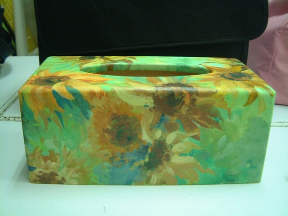 百分之百手繪紐西蘭松木面紙盒-向日葵 第1張的照片