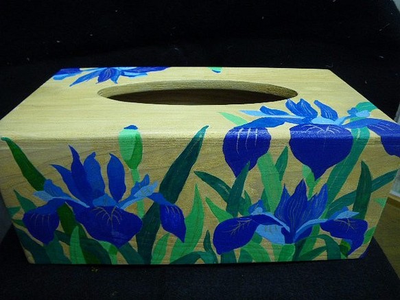 百分之百手繪紐西蘭松木面紙盒-工筆鳶尾花 第1張的照片