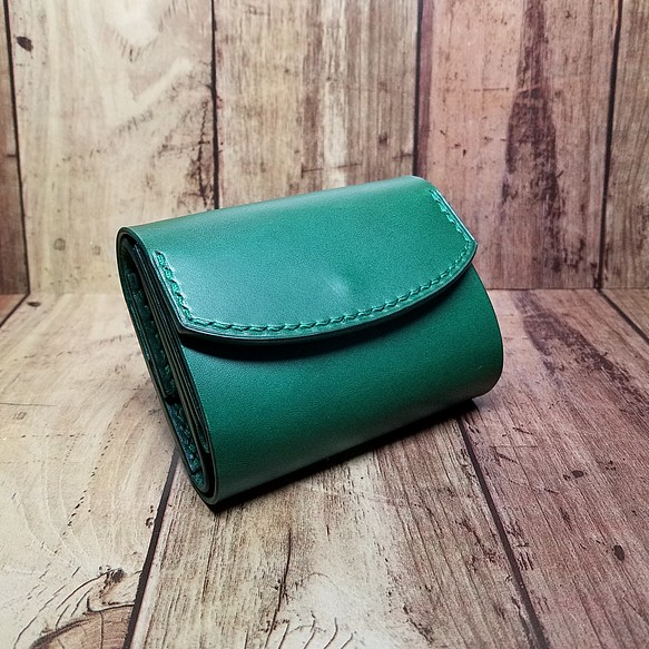 harmonie du soir]三つ折り財布 本革 手縫い 濃緑 - 折り財布