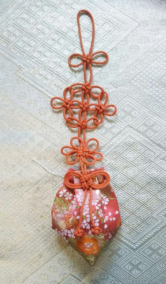 かりろく（掛け香）桜柄　オレンジ（wall-hanging incense bag)　 1枚目の画像