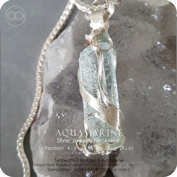 Terminated Etched AQUAMARINE Silver Jewelry Necklace H138 第1張的照片