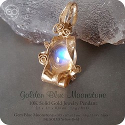 Gem Blue Moonstone 10K SOLID Gold Jewelry Necklace [ H 143 ] 第1張的照片