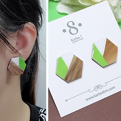 六角形配色日韓款式手工紙製耳環 [HE023] 第1張的照片