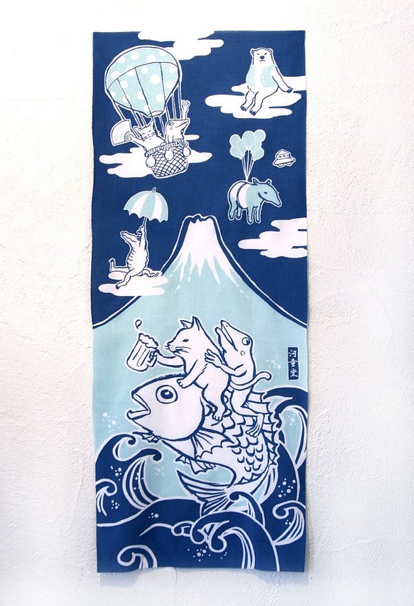 貓蛙手印手巾（靛藍色） 第1張的照片