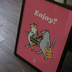 ポスター　猫たちお買い物（ピンク） 1枚目の画像
