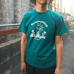 猫とカエルのTシャツ（アップルグリーン）【S】男女兼用 1枚目の画像