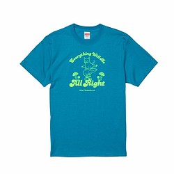 SALE【おおきめサイズ】猫とカエルのTシャツ（ターコイズブルー）【160】男女兼用 1枚目の画像