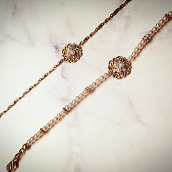 法式洛可可系列 細緻雕花 宮廷公主款 古董式袖珍款珍珠手鍊 第1張的照片