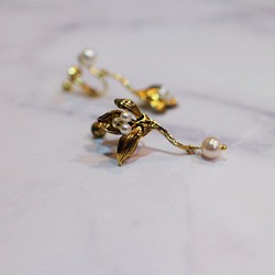 古董金西洋蘭 優雅獨特 不規則珍珠耳環 針式/夾式 第1張的照片