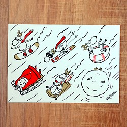 聖誕卡-新款2018聖誕老人麋鹿日常明信片7號:滑雪樂 Snow Sledding 第1張的照片