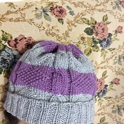 模様編みニット帽、一点物 1枚目の画像
