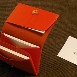 一枚革の名刺入れ・カードケース（革色：オレンジ）【受注制作】【送料込み】 1枚目の画像