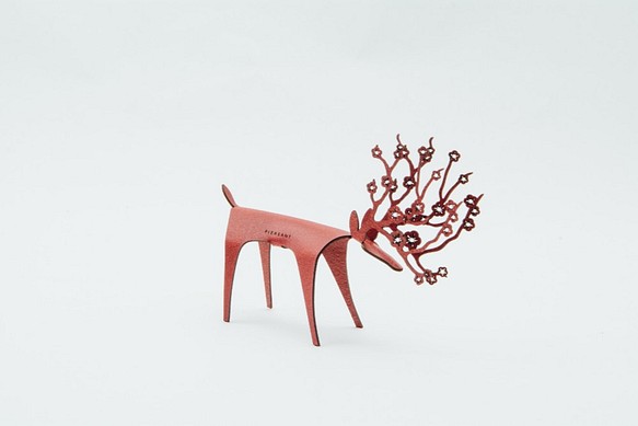 PLEASANT |桜Kuailuギフトカード鹿カードブロッサム（チェリーレッド） - 革牛革装飾鹿のギフトカードの視点 1枚目の画像
