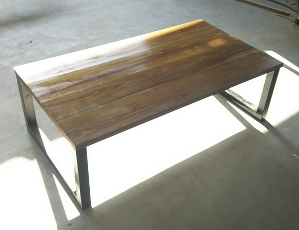 インダストリアル風 テーブル 口型 ウォールナット ローテーブル