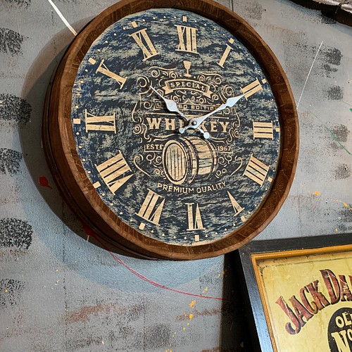 WHISKY バレル型/ 木製 樽型 ウォールクロック（壁掛け時計） 掛け時計 