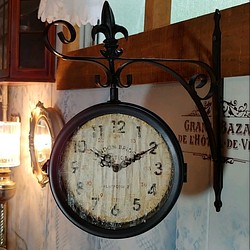 アンティークstyle（Lサイズ） 壁掛け 両面時計/ アンティークマットダークブラック/ #店舗什器 #リバーシブル 掛け時計・置き時計 Re:  NAOTAROU321'S 通販｜Creema(クリーマ)