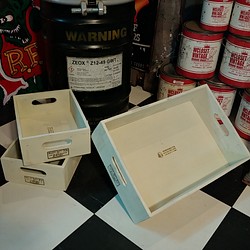 継ぎ材パネルのウッドトレー 3p/ ウッドボックス（Cream White） #小物入れ #缶詰ストッカートレー #木箱 1枚目の画像