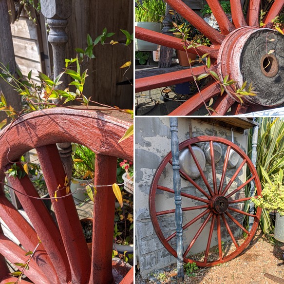Antique商材/ シャビー ブロカント マテリアル/ ガーデンオーナメント（直径 1m馬車の車輪②） （大八車 鉄輪