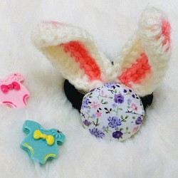 花の毛のウサギのウサギの髪のリング（紫）/ウサギ/ウール/ヘアアクセサリー/ /赤ちゃんのヘアアクセサリー/子供のヘアアクセサリ 1枚目の画像