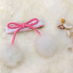 粉嫩蝴蝶結蕾絲小球夾(單支)/寶寶髮飾/兒童髮飾 第1張的照片