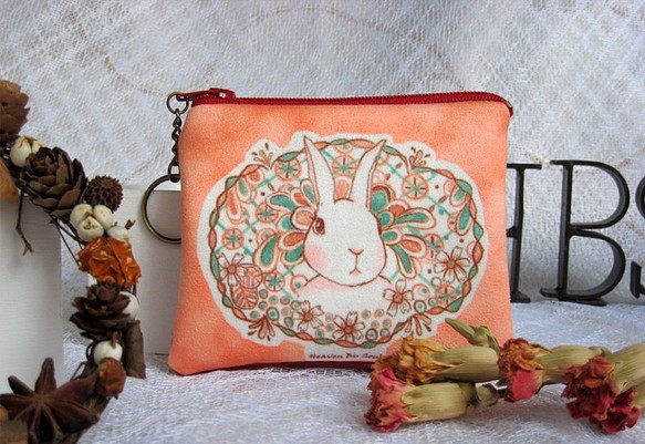 &lt;生命の謎&gt;ウサギ（小さいサイズ）の花束/収納袋/化粧品袋/イラスト/手縫い 1枚目の画像