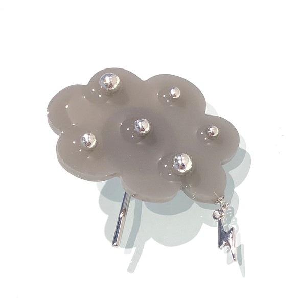 もくもくカミナリ雲⚡︎ポニーフック SV    雷ヘアーフックヘアフックヘアカフヘアーカフシルバードットギフトプレゼント 1枚目の画像