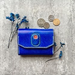 海ブルーの名刺入れ  本革の小財布  Business card case 1枚目の画像