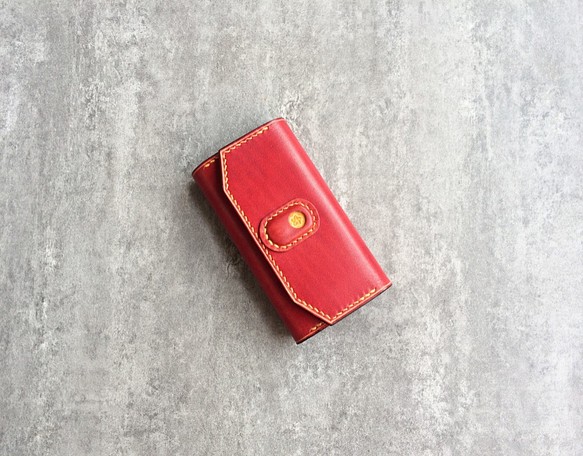 手縫真皮皮革鑰匙包 6鑰匙掛鉤 紅色鑰匙包 免費客製化 第1張的照片