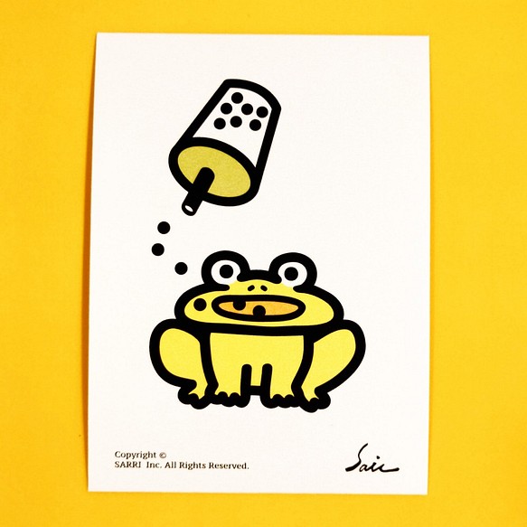 「青蛙下蛋」明信片 生日卡 設計 著色 插畫 繪本 卡片 萬用卡 藝術 美術 現代 情人 愛 特別 有趣 怪 特色 第1張的照片
