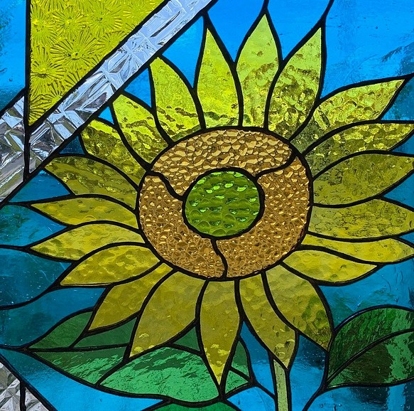 「元気なひまわり」 向日葵、ステンドグラスパネル - サン