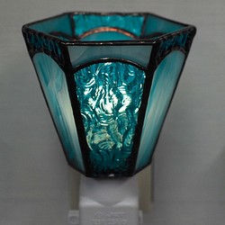 「おやすみランプ・水色系六面体」ステンドグラス・フットランプ 1枚目の画像