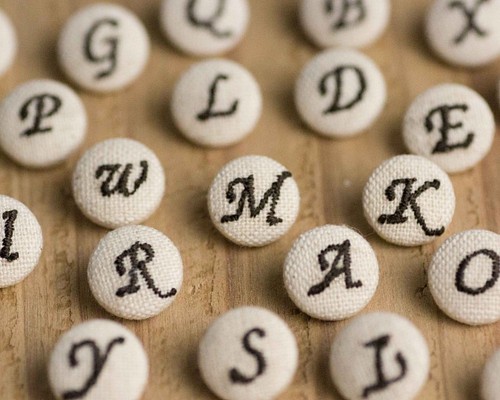 アルファベット刺繍のくるみボタン (2ケセット・キナリ) ボタン 