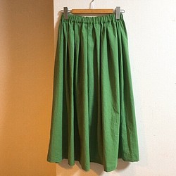 【ゆったりサイズ】cottonリネンのマキシスカート グリーン  若草色 【受注製作】 1枚目の画像
