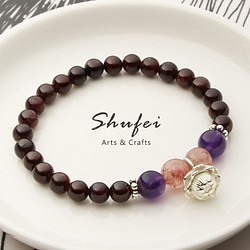 [ Shufei Arts & Crafts ]天然寶石系列  紅石榴石/草莓晶/月光石/ 花漾925純銀手鍊 第1張的照片
