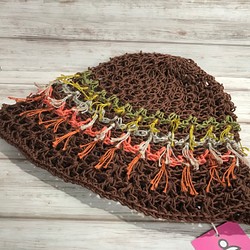 【OUTLET】手編み　麻クロシェ帽子　ブラウン　決算セール 1枚目の画像