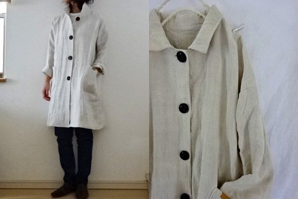 【K様専用ページ】グレー/リネン帆布 すっきりコート 1枚目の画像