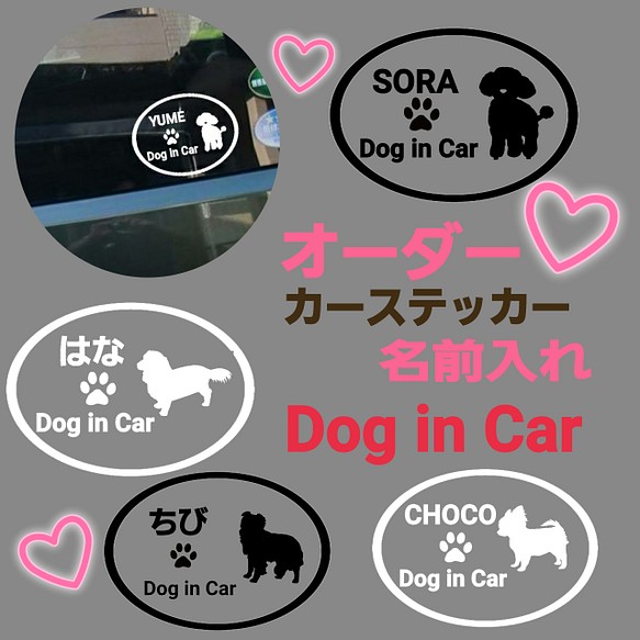 犬　ステッカー　名前入り　カーステッカー　ペット　ペットステッカー　車ステッカー　ドッグインカー　Dog in Car 1枚目の画像