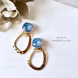 施華洛世奇和金戒指穿孔/耳環（藍海） 第1張的照片