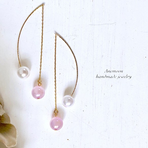 粉紅色玉髓和珍珠美式耳環 第1張的照片