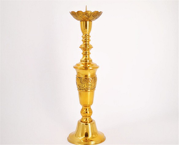 復古黃銅燭台，蓮花燭台，仿清代(SKU2) 第1張的照片