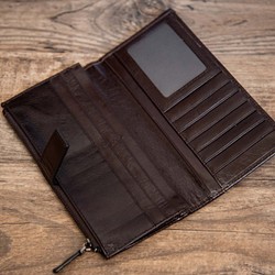 【受注製作】丸ごとなめらか牛革レザー長財布　カードケース　収納豊富　チャック付　茶褐色3KR-6 1枚目の画像