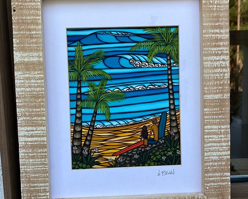 8×10inchアートサイズヘザーブラウン アート ハワイ フレーム 海 アクリル絵の具 額 セット 木材